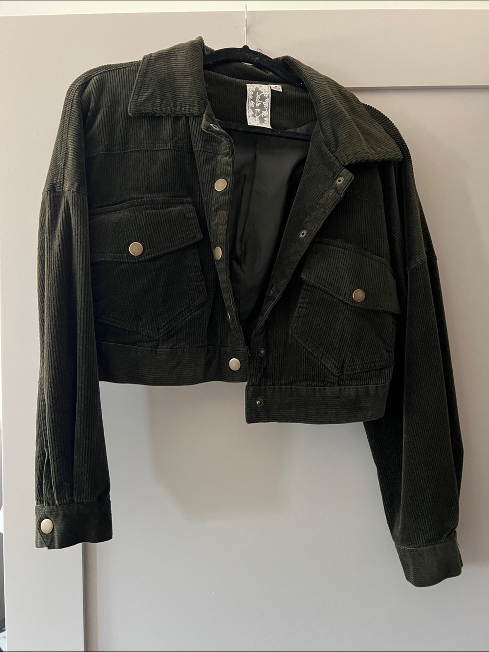 Cropped Corduroy Jacket - Olive Green